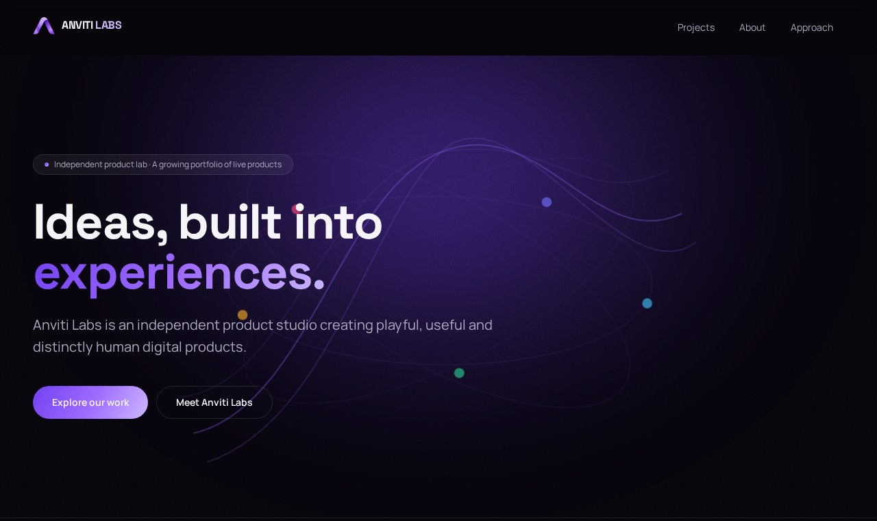 The Anviti Labs home page: Ideas, built into experiences